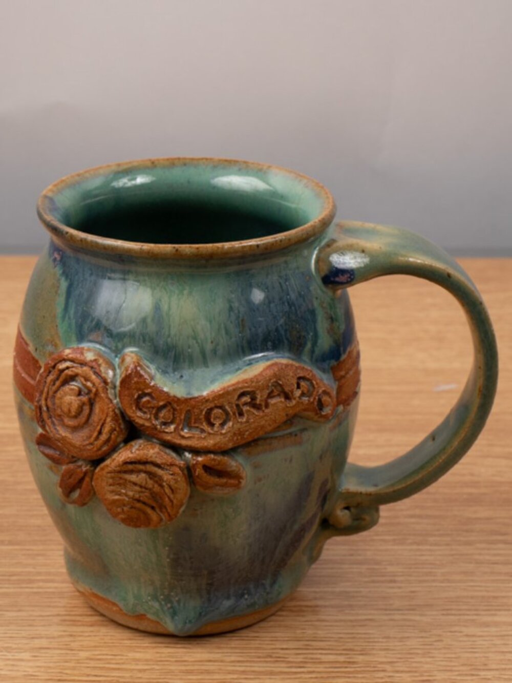 Colorado Floral 3D Design Mug Cup Signed Blue Brown